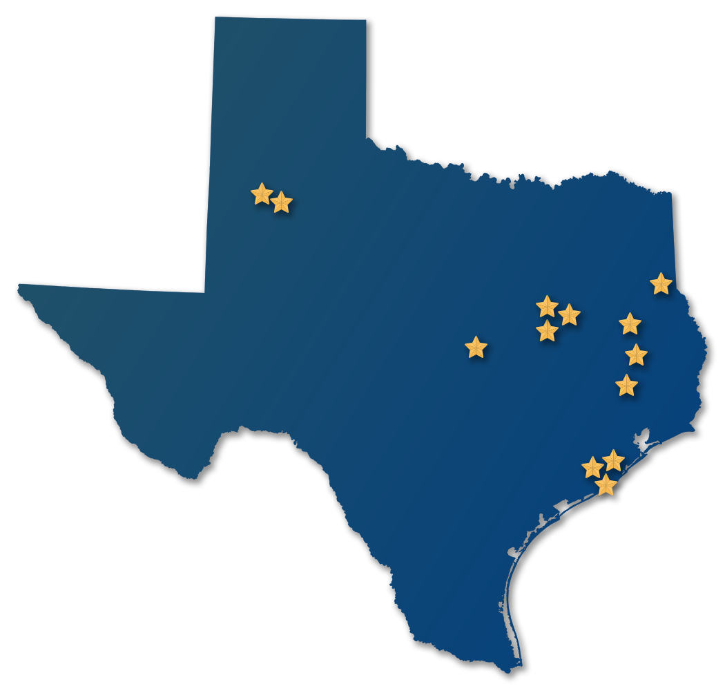 Texas map showing Gulf Coast LTC Partners facility locations